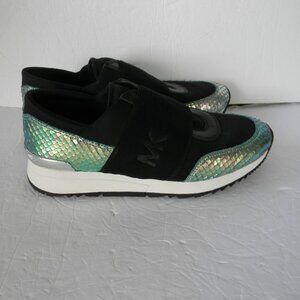 EUC MICHAEL KORS BLACK/MULTI Sneakers Rainbow Iridescent SLIP-ON SZ 6M